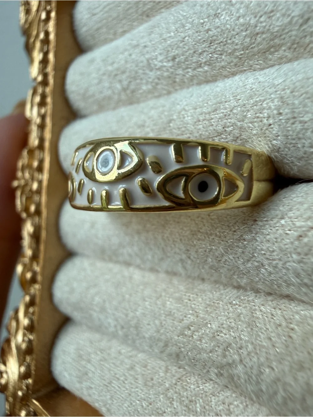 Gold and White Evil Eye Open Ring